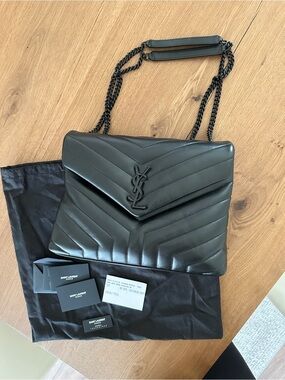 Saint Laurent Black Quilted Envelope Shoulder Bag with Chain Strap